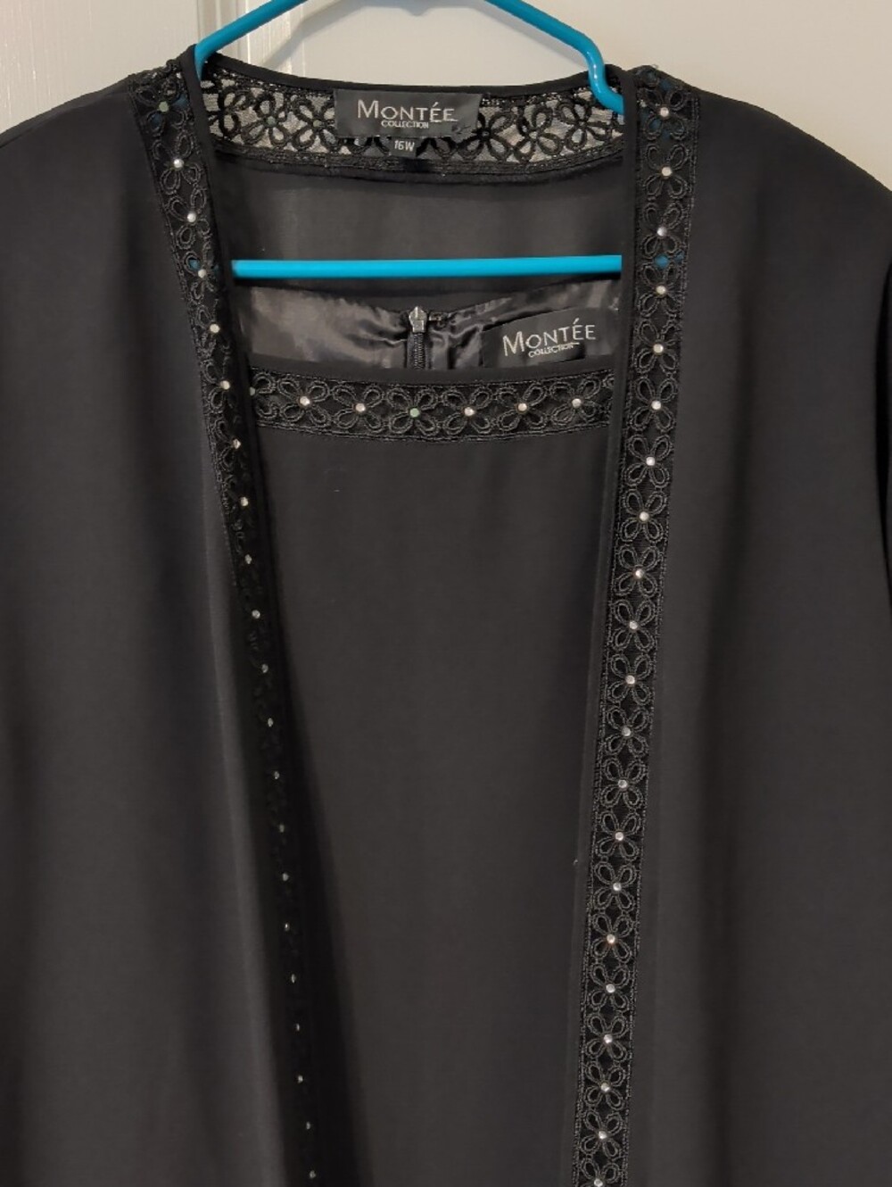 2 Piece Black Sleeveless Beaded Neck Sheath Dress